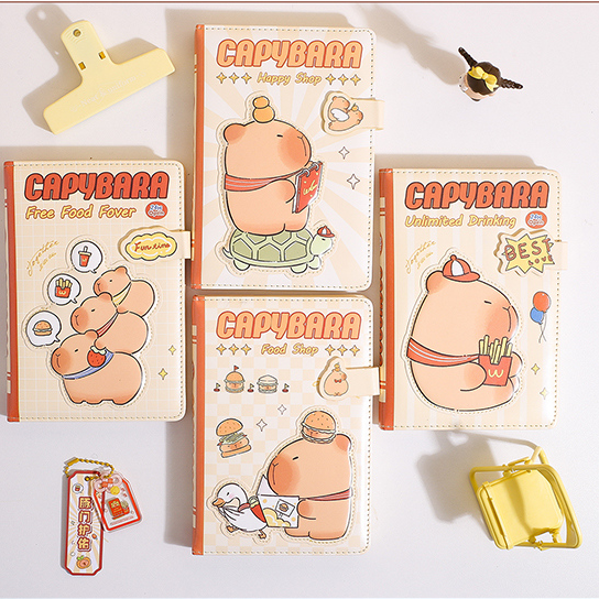 Cute Capybara Series Magnetic Buckle PU Color Pages Hardcover Notebook 32K 112 Sheets