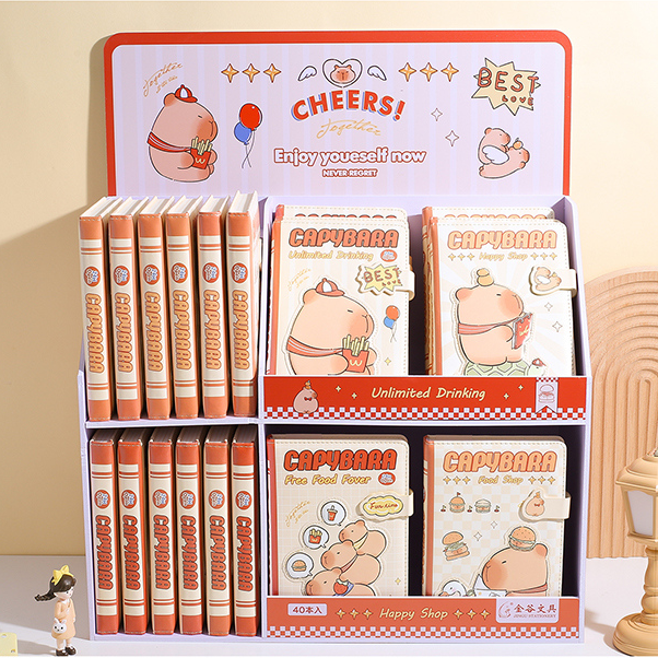 Cute Capybara Series Magnetic Buckle PU Color Pages Hardcover Notebook 32K 112 Sheets