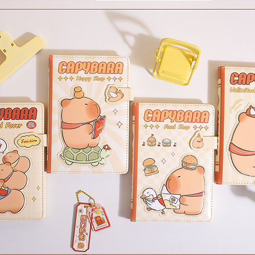 Cute Capybara Series Magnetic Buckle PU Color Pages Hardcover Notebook 32K 112 Sheets