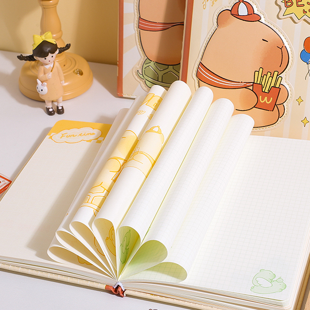 Cute Capybara Series Magnetic Buckle PU Color Pages Hardcover Notebook 32K 112 Sheets