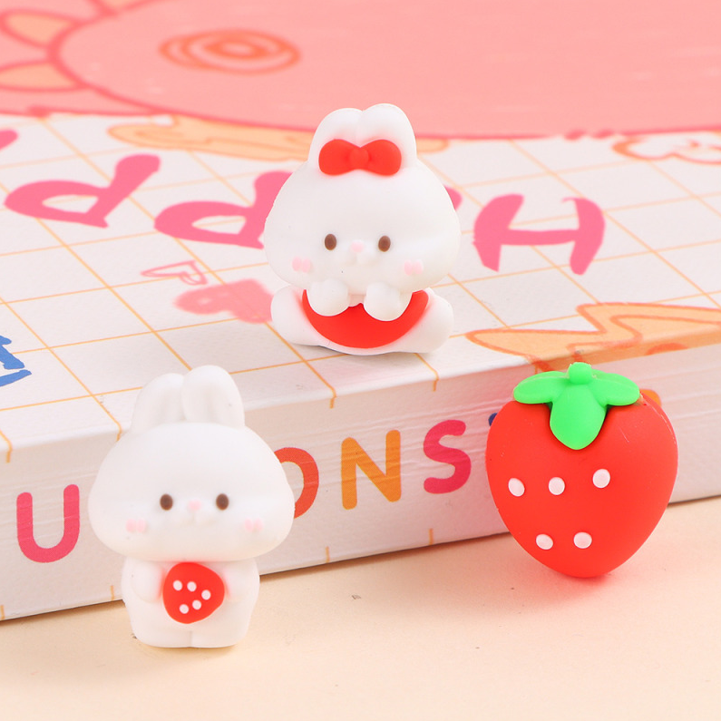 Strawberry sweet rabbit share eraser 3 sets