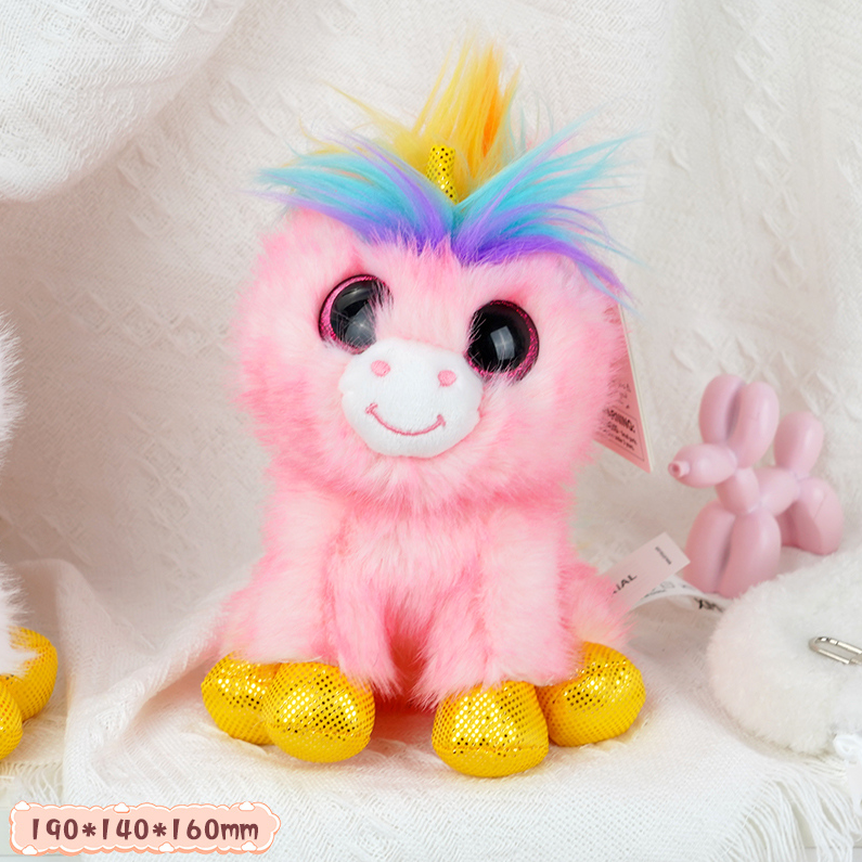 Colorful Hair Pink Sitting Pony Stuffed Doll (S) (19cm)