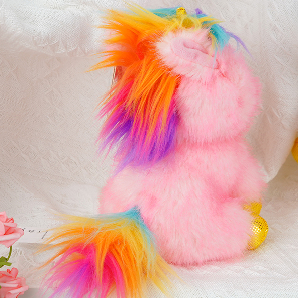 Colorful Hair Pink Sitting Pony Stuffed Doll (S) (19cm)