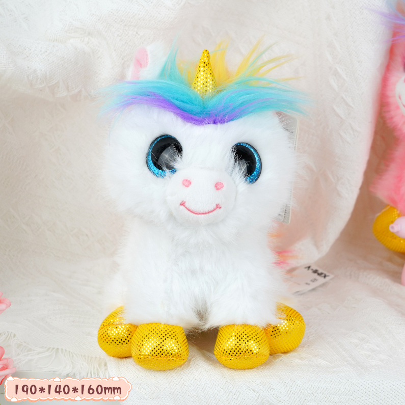 Colorful Hair White Sitting Pony Stuffed Doll (S) (19cm)