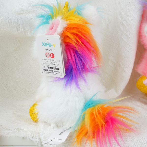 Colorful Hair White Sitting Pony Stuffed Doll (S) (19cm)