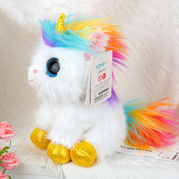 Colorful Hair White Sitting Pony Stuffed Doll (S) (19cm)