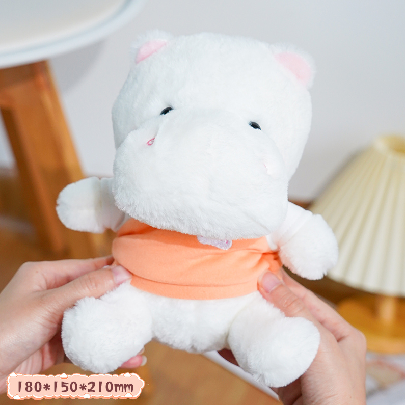 Sitting Baby Hippo Stuffed Doll (S) (White) (21CM)