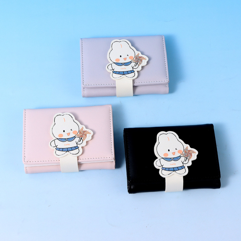 Cute Pinwheel Small White Rabbit Small Three Fold Women's Pu