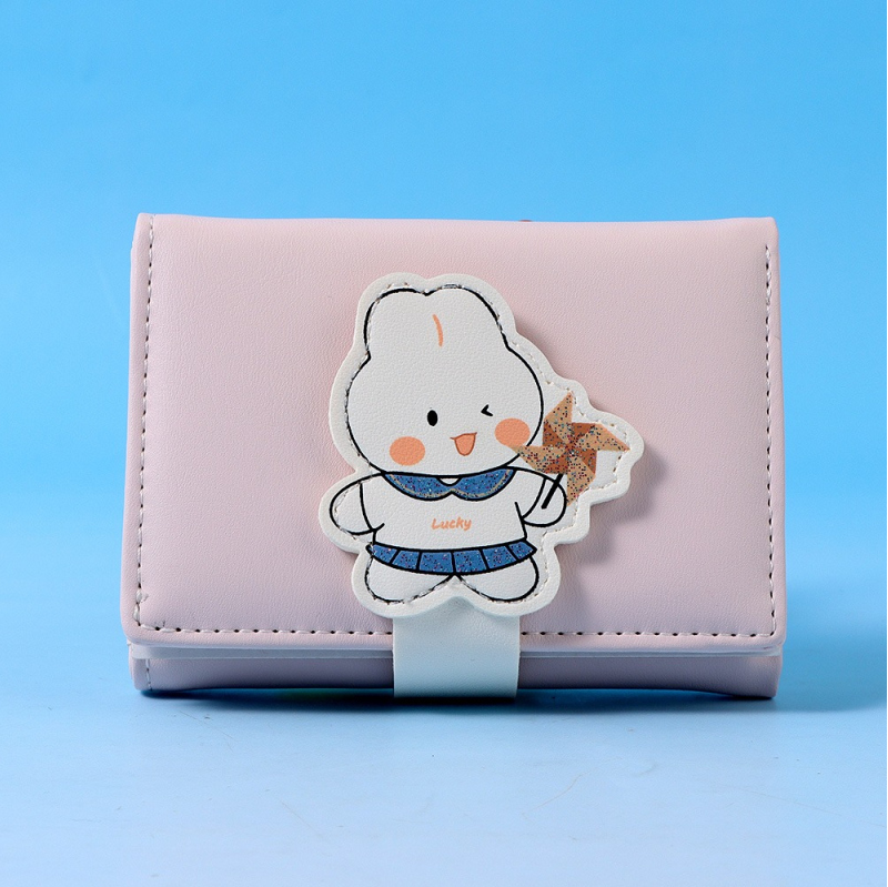 Cute Pinwheel Small White Rabbit Small Three Fold Women's Pu
