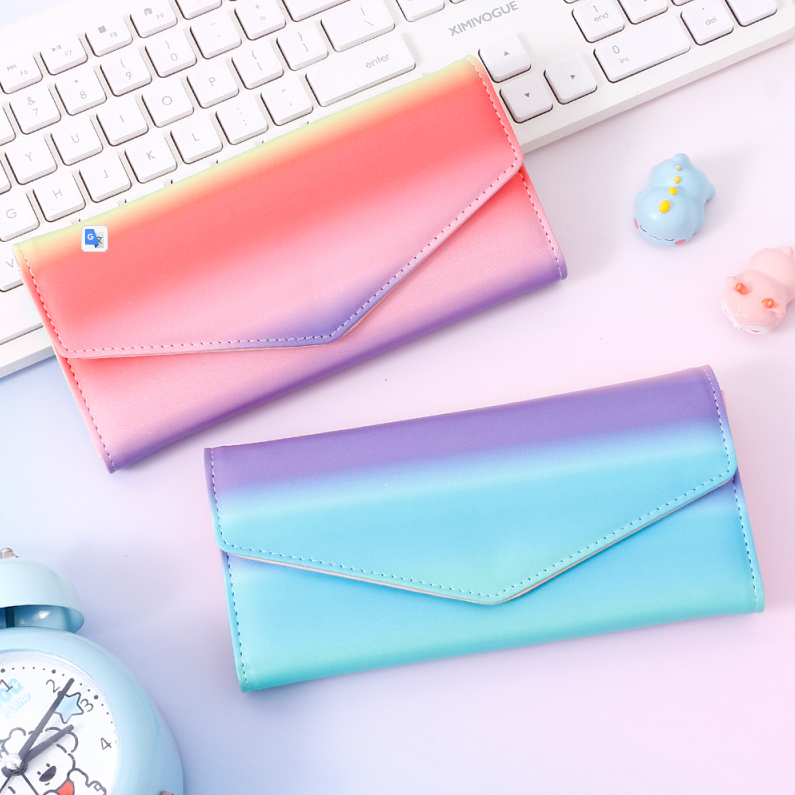 Colorful Gradient Envelope Triple Fold Long Purse for Women