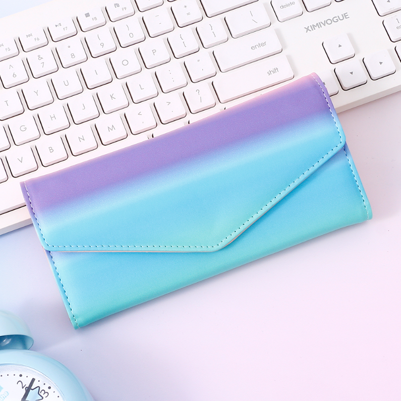 Colorful Gradient Envelope Triple Fold Long Purse for Women