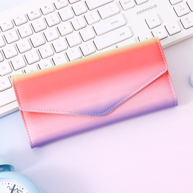 Colorful Gradient Envelope Triple Fold Long Purse for Women