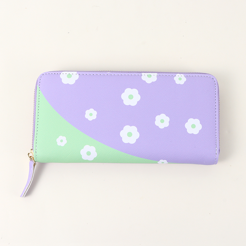 Two-color series zipper long purse for women