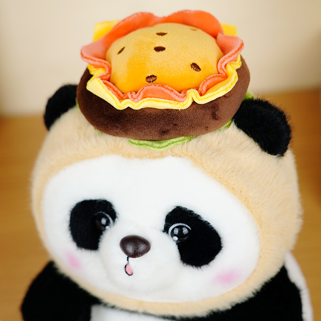 Burger Headgear Panda Stuffed Doll (M) (28cm) (Bobo)