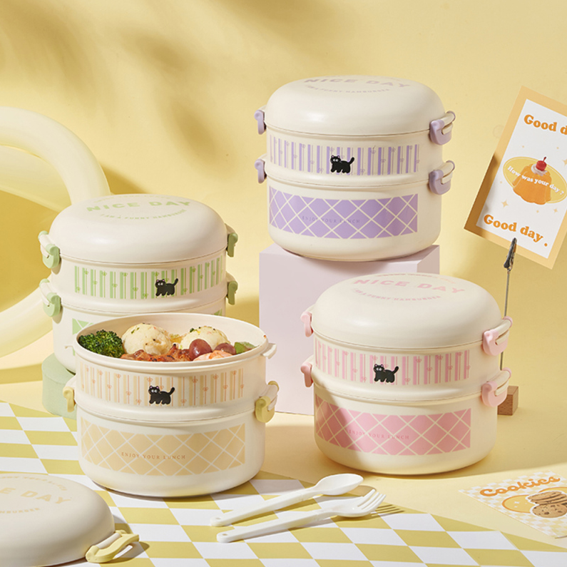 Dopamine Style Double-Decked Round Lunch Box