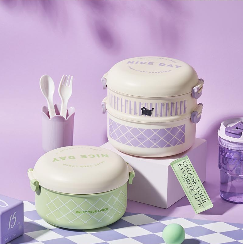 Dopamine Style Double-Decked Round Lunch Box