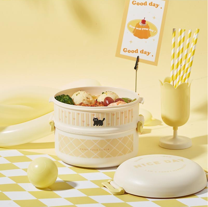 Dopamine Style Double-Decked Round Lunch Box