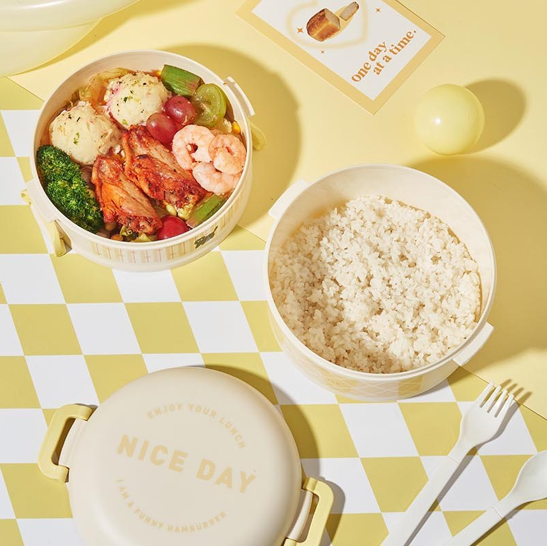 Dopamine Style Double-Decked Round Lunch Box