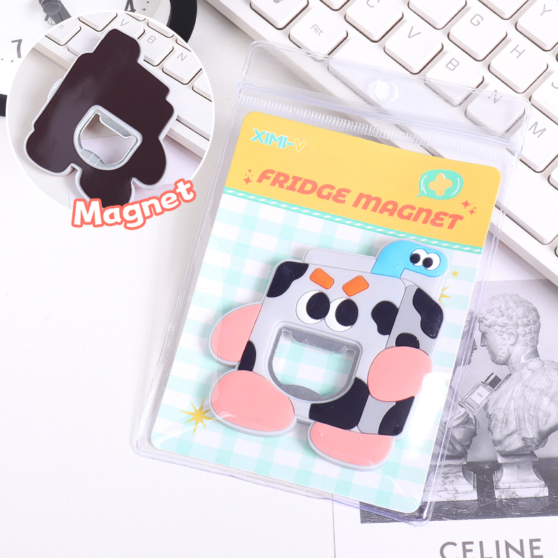 Cartoon Milk Bottle Opener Fridge Magnet (Gray)