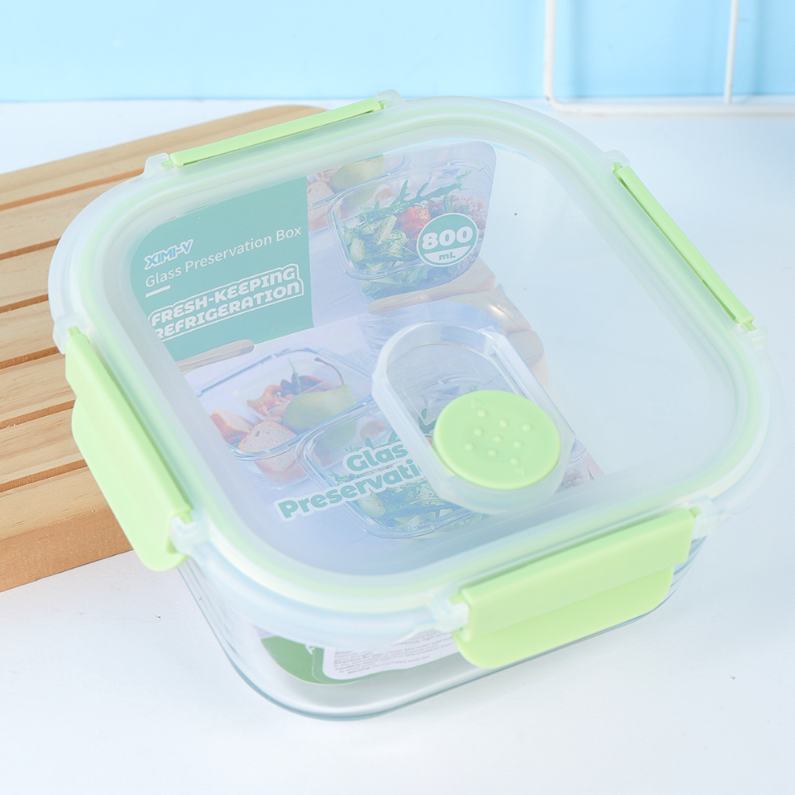 800ML square glass fresh-keeping lunch box (green)