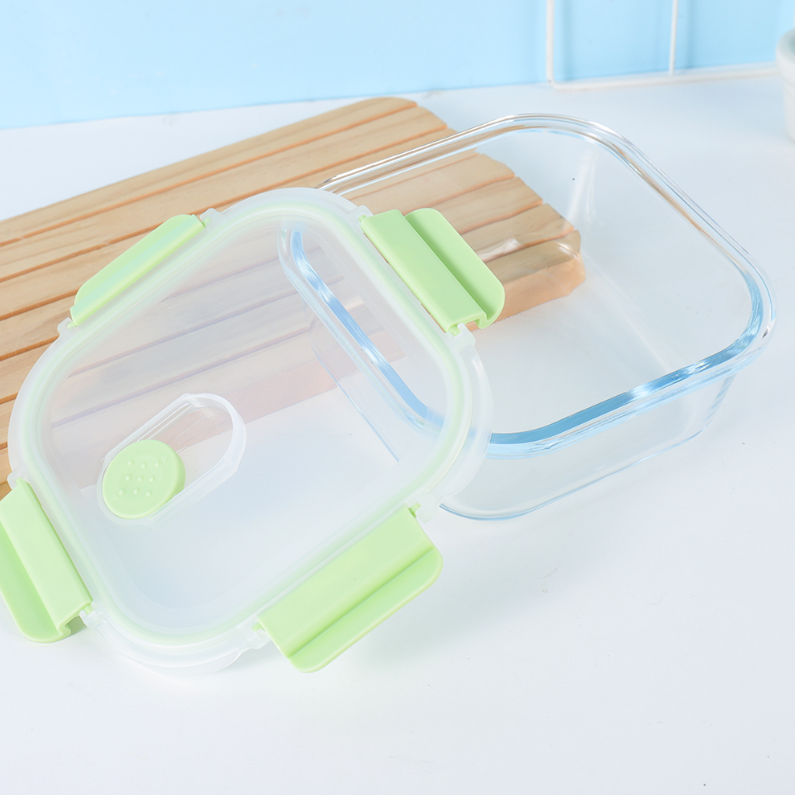800ML square glass fresh-keeping lunch box (green)