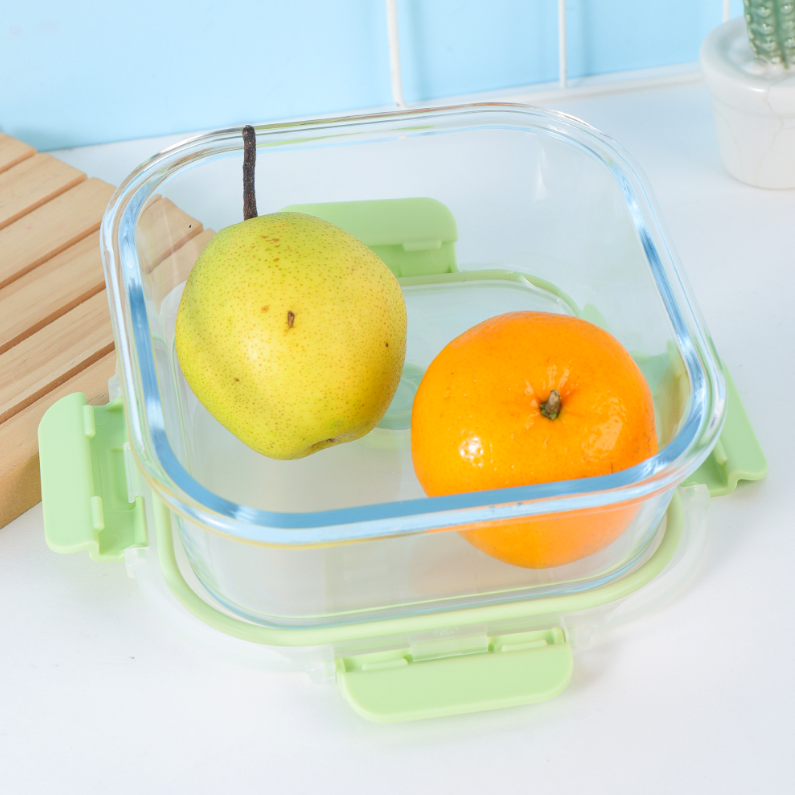 800ML square glass fresh-keeping lunch box (green)