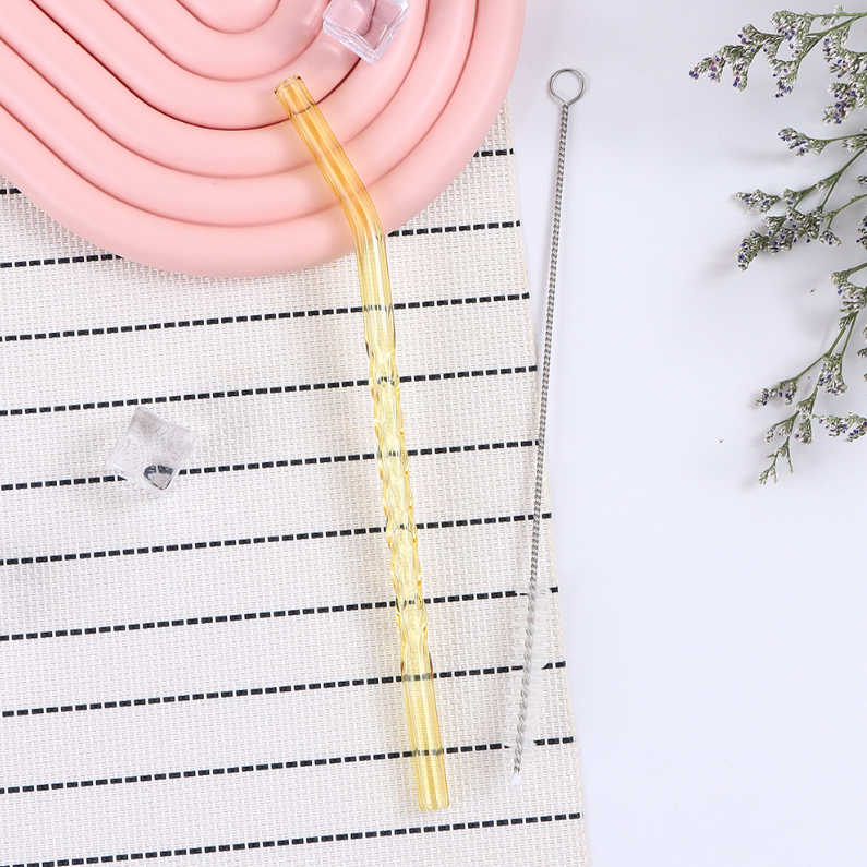 Diamond Curved Solid color Glass Straw Set /3+1 (mixed)