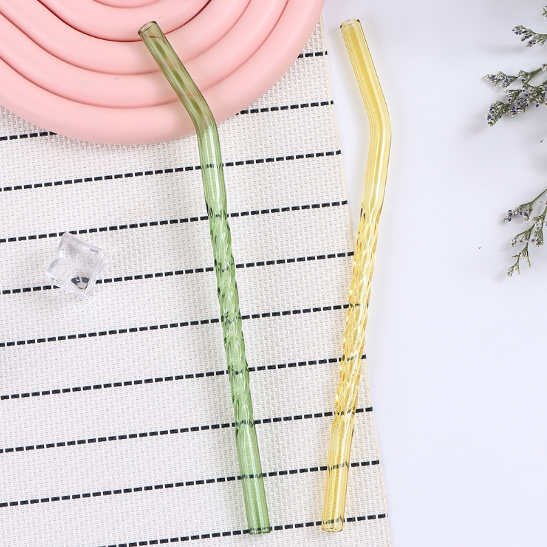 Diamond Curved Solid color Glass Straw Set /3+1 (mixed)