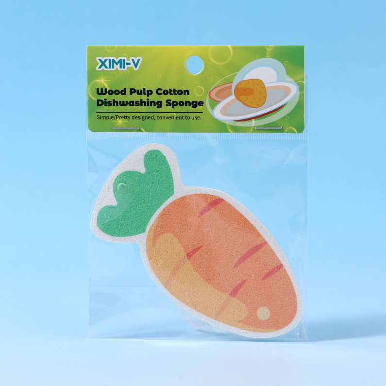 Wood Pulp Cotton Dishwashing Sponge (Carrot)