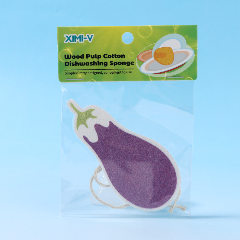 Wood Pulp Cotton Dishwashing Sponge (Eggplant)