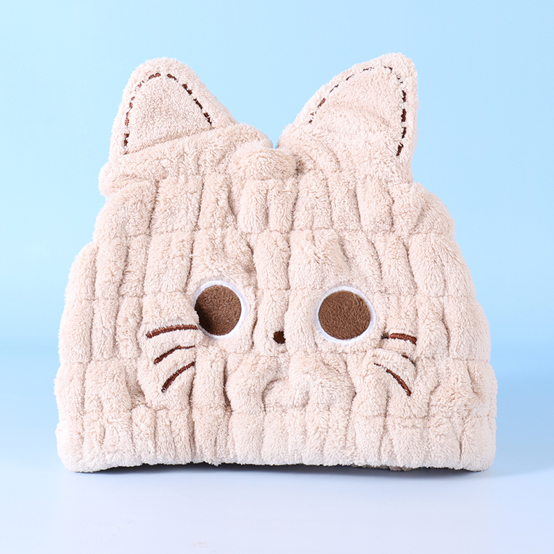 Cute Kitten Hair-Drying Cap for Kids (Coffee)