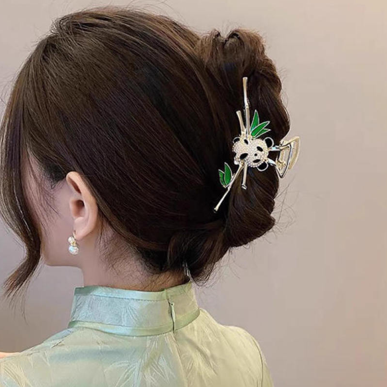 Panda bamboo metal hair grab