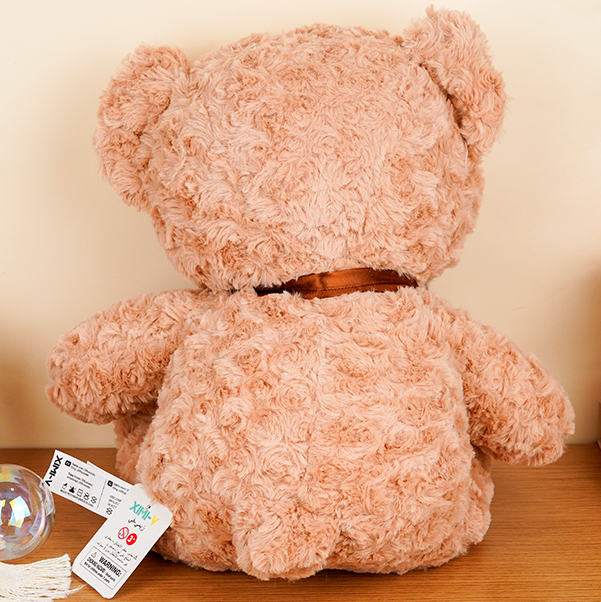 Ribbon Rose Velvet Bear Stuffed Doll (M) (45cm) (Brown)