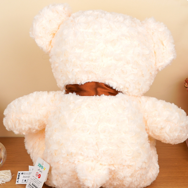 Ribbon Rose Velvet Bear Stuffed Doll (M) (45cm) (White)