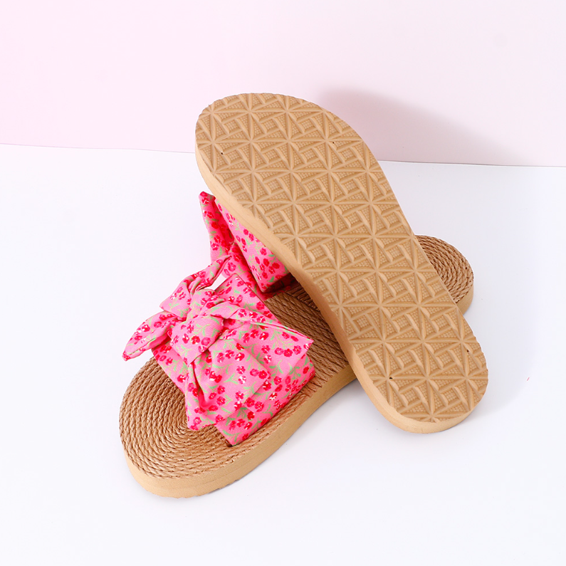Floral Series Bow Beach Wind Flat Sandals 38 yards (rose red