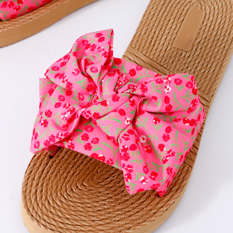 Floral Series Bow Beach Wind Flat Sandals 37 yards (rose red