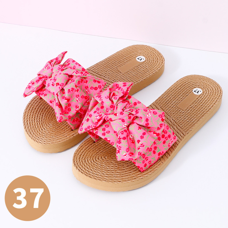 Floral Series Bow Beach Wind Flat Sandals 37 yards (rose red