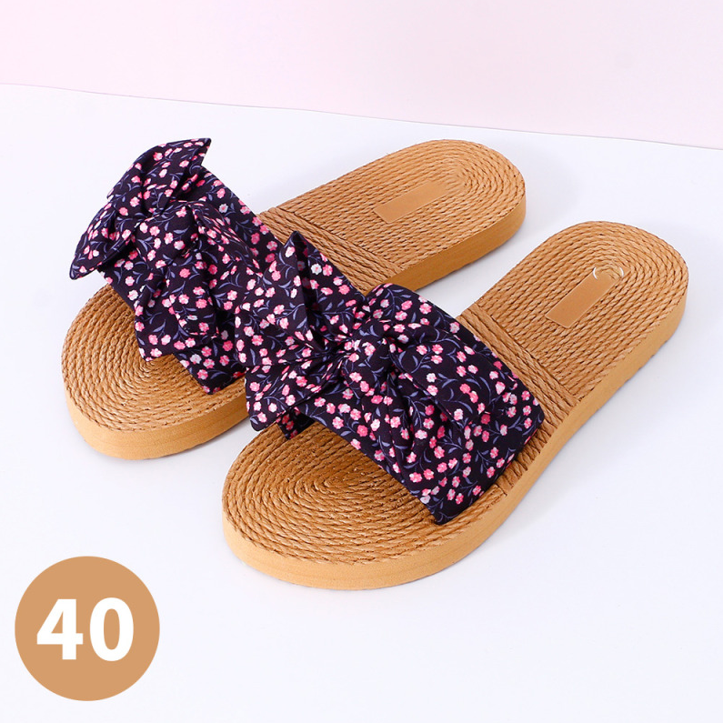 Floral Series Bow Beach Wind Flat Sandals 40yd (Black)