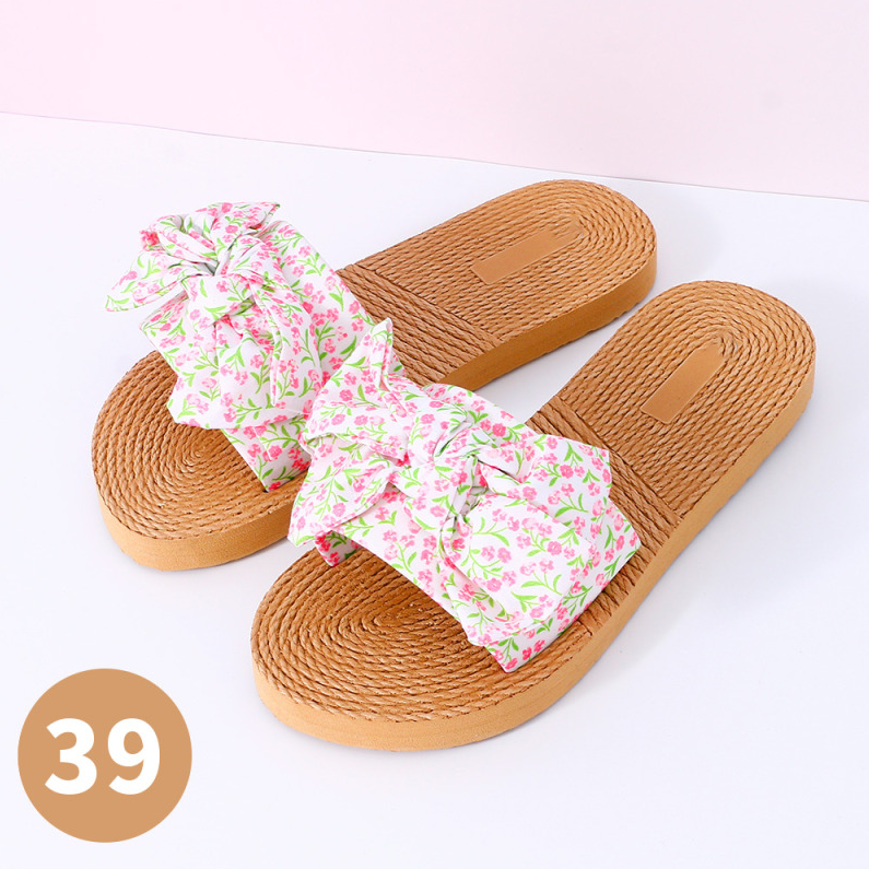Floral Series Bow Beach Wind Flat Sandals 39 yards (beige)