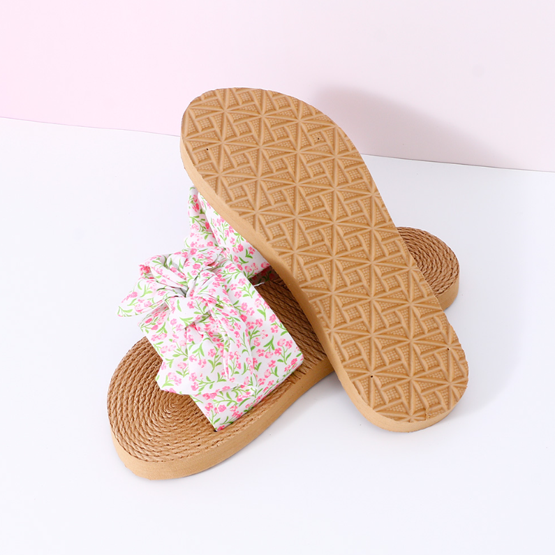 Floral Series Bow Beach Wind Flat Sandals 37 yards (beige)