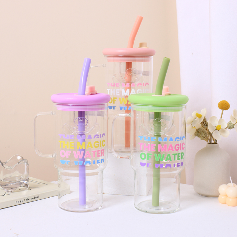 900mL large capacity creative single-cover handle glass (mix