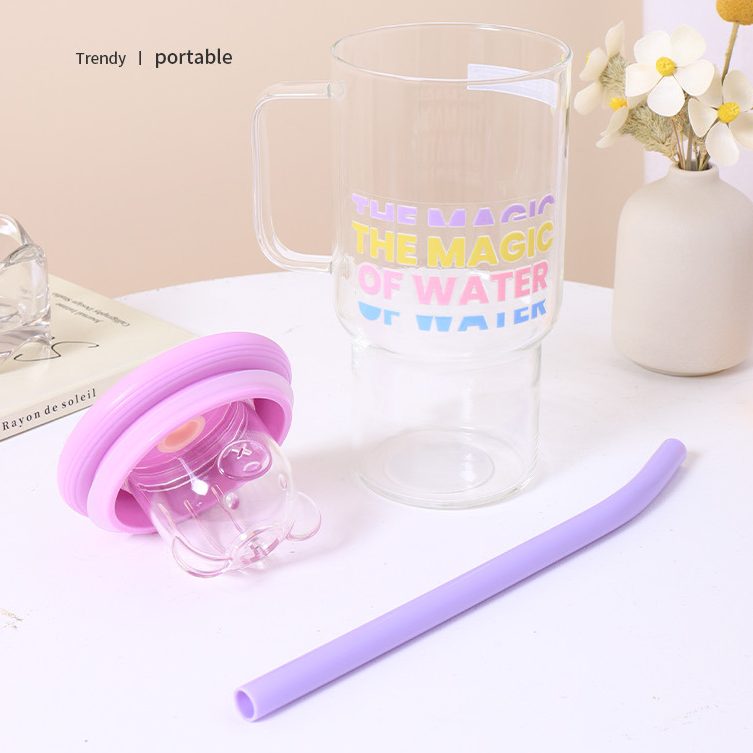 900mL large capacity creative single-cover handle glass (mix
