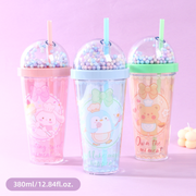 380mL Dessert Series Double foam straw Basic plastic cup (mi