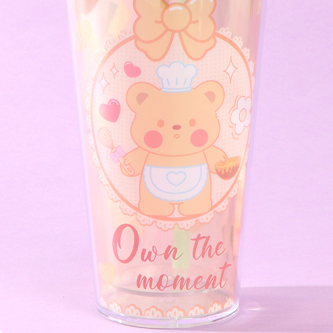 380mL Dessert Series Double foam straw Basic plastic cup (mi