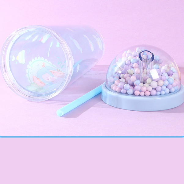 380mL Dessert Series Double foam straw Basic plastic cup (mi