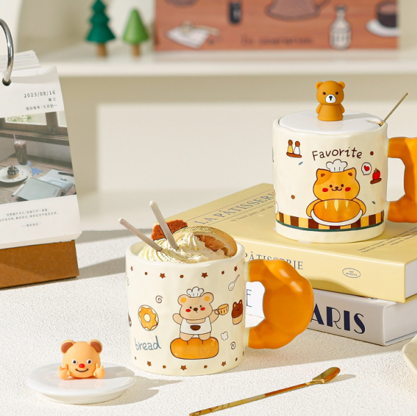420ml/14.20 fl.oz. Bakery Series Cartoon Bread Ceramic Cup