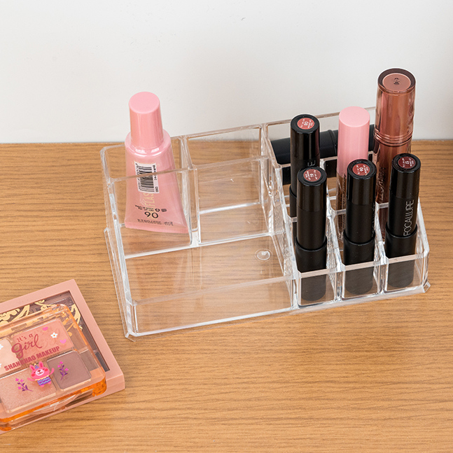 10-Compartments Plastic Makeup Organizer (Clear)