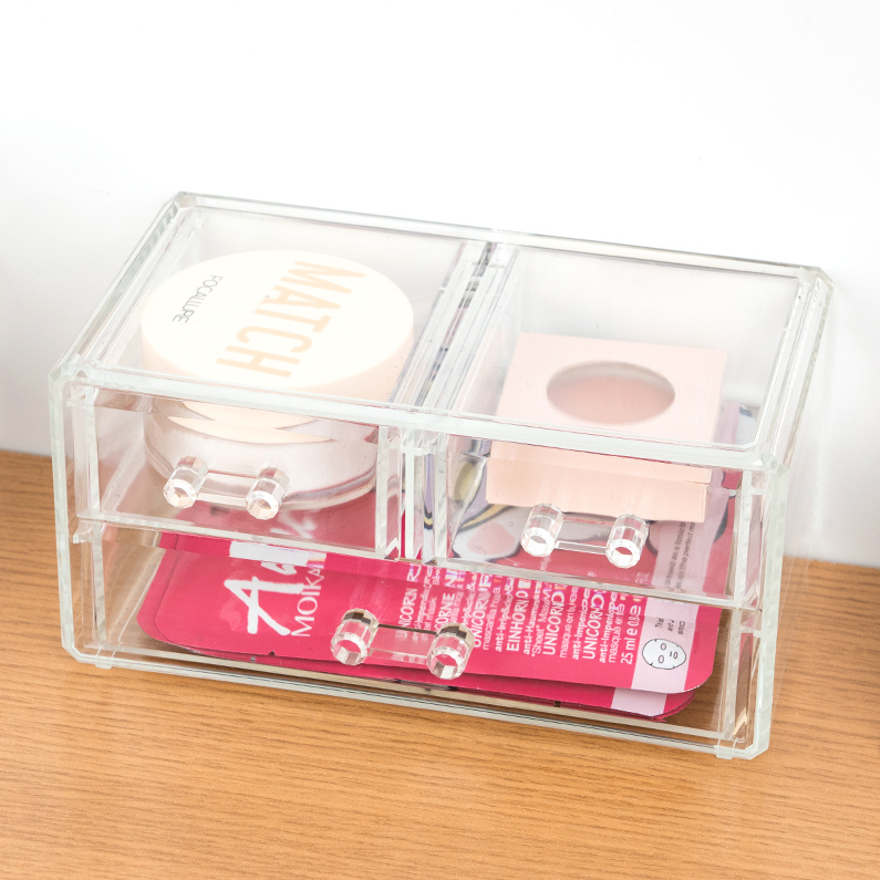 2-Layer Plastic Makeup Organizer with 3 Drawers (Clear)