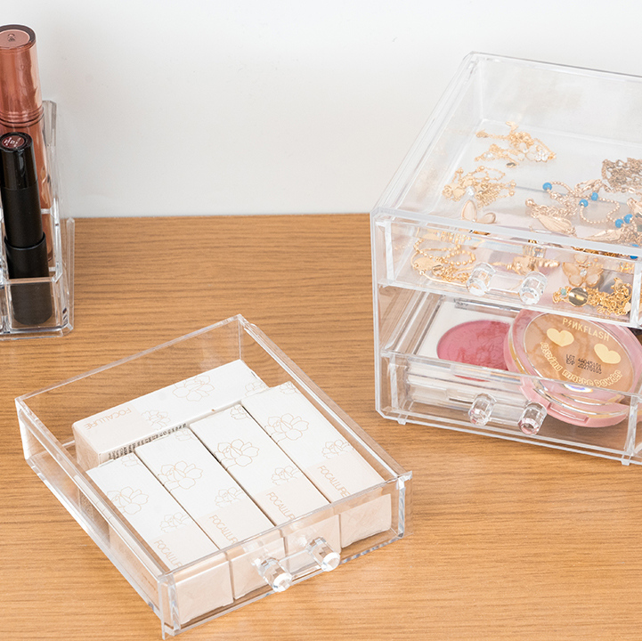 3-Layer Plastic Makeup Organizer with 3 Drawers (Clear)