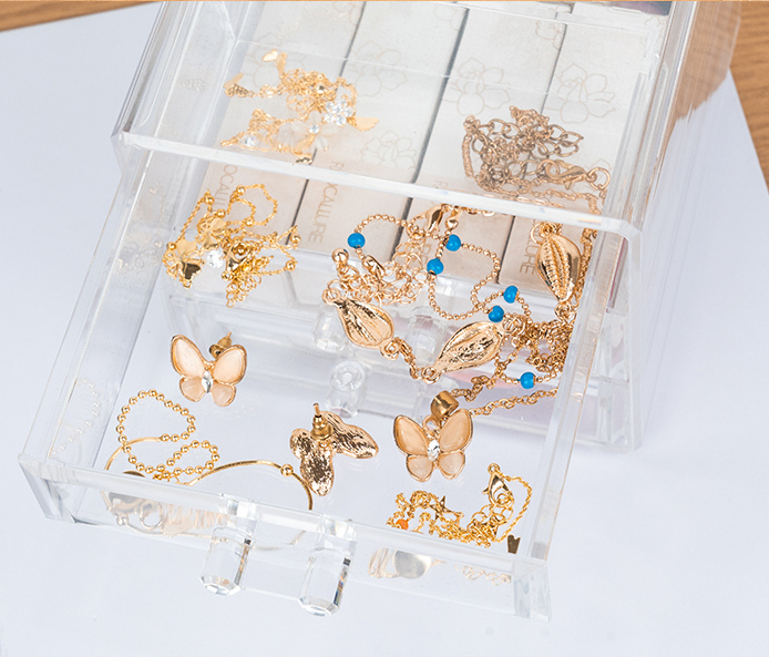 3-Layer Plastic Makeup Organizer with 3 Drawers (Clear)